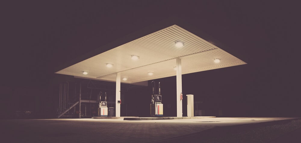 image of petrol station at night